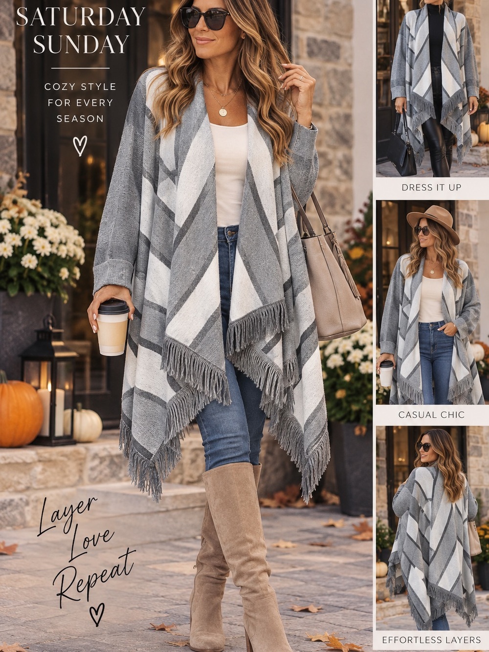 Anthropologie Saturday Sunday Elise Open Cardigan XS Gray White Fringe Boho